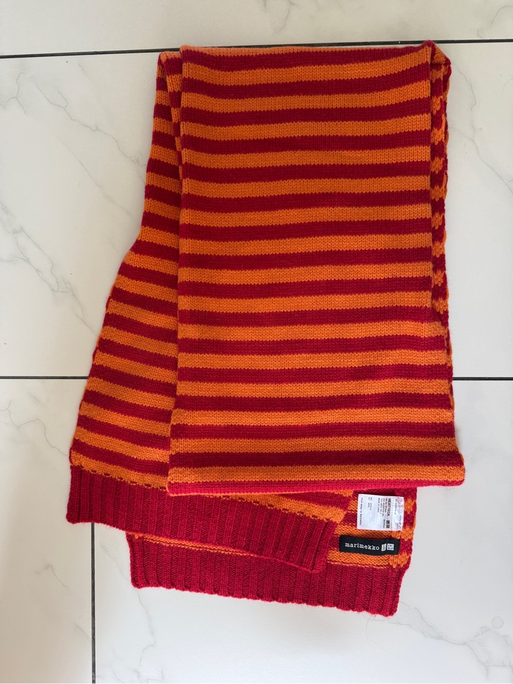 Marimekko / Uniqlo Red and Orange Striped Knit Scarf